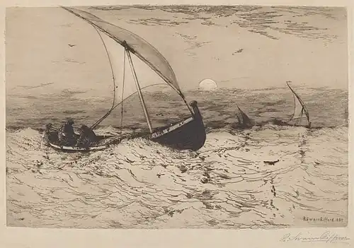 Neapolitan Fishing Boats Returning Home (1884) etching and drypoint, plate size 27.6&nbsp;cm ×&nbsp;43&nbsp;cm (10.9&nbsp;in ×&nbsp;16.9&nbsp;in), National Gallery of Art, Washington, D.C.