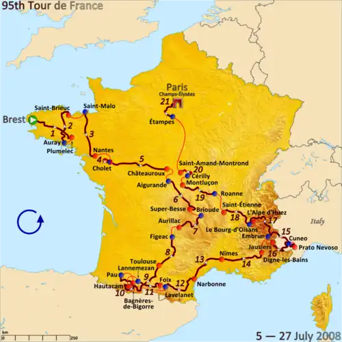Route of the 2008 Tour de France