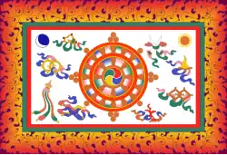 Flag of Sikkim , — a wheel of Dharma ,