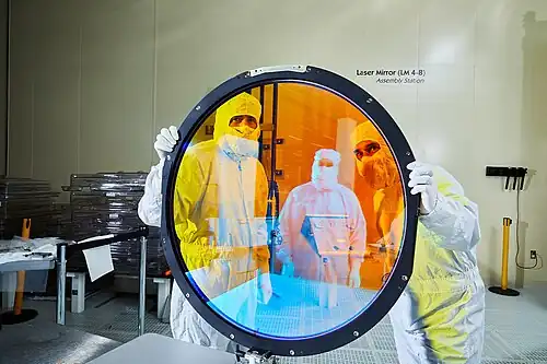 Optical engineers Justin Wolfe (left) and Simon Cohen with the r filter[158]