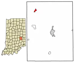 Location of Carthage in Rush County, Indiana.