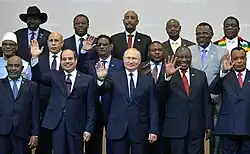 Putin with African leaders at the Russia–Africa Summit in Sochi, Russia, on 24 October 2019