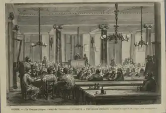 Illustration of a session of the Geneva section of the International Workingmen's Association, between 1869 and 1875.