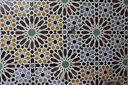 Twelve-pointed star motifs in zellij tilework at the Saadian Tombs in Marrakesh, Morocco (16th century)