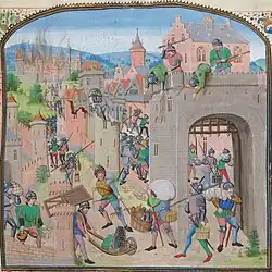 A colourful fourteenth-century depiction of a town being sacked
