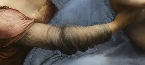 The arm of the Virgin in The Virgin and Child with Saint Anne (details, 1503-1519, Paris, Musée du Louvre, n° inv. 776).