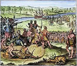 Illustration of Argall meeting with Chickahominy people