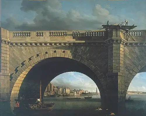 An Arch of Westminster Bridge by Samuel Scott, 1750
