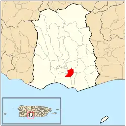 Location of barrio San Antón within the municipality of Ponce shown in red