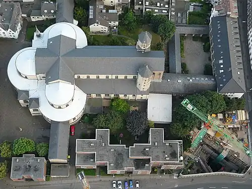 Bird's eye view of the church and monastery building