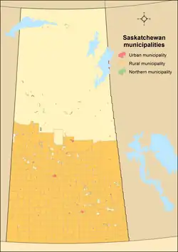 Map of urban, rural and northern municipalities in Saskatchewan as of 2013