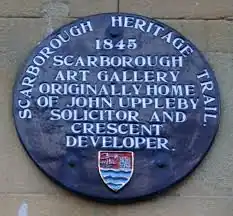 Plaque installed at Scarborough Art Gallery as part of the Scarborough History Trail