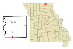 Location within Schuyler County (left) and Missouri (right)