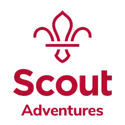 The logo of Scout Adventures in red. It is based on the Scouts fleur-de-lis symbol.