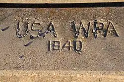 concrete stamped with date and Works Progress Administration stamp