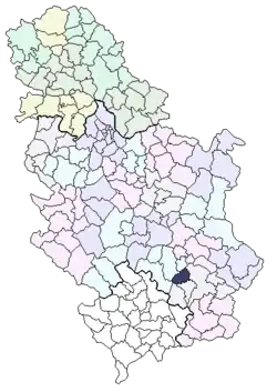Location of the municipality of Bojnik in Serbia