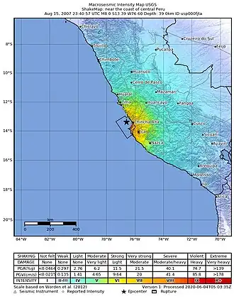 USGS ShakeMap, showing location and strength of quake. Star marks epicenter.
