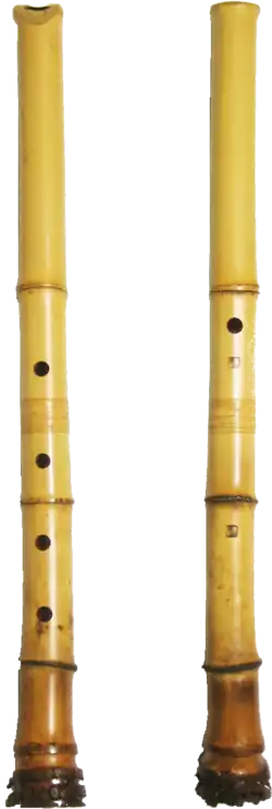 Top and bottom-side views of a shakuhachi, end-blown bamboo flutes from Japan