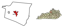 Location of Shelbyville in Shelby County, Kentucky.