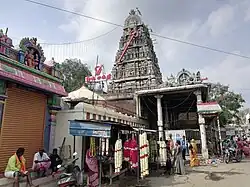 Side view of the Rajagopuram of the Karumariamman Temple, Tiruverkadu, taken on 6 February 2022
