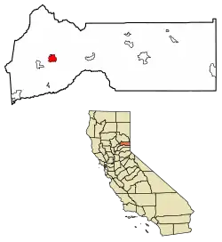 Location of Downieville in Sierra County, California.