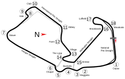 Motorcycle Grand Prix Circuit: Length: 3.666 miles. Used for the British motorcycle Grand Prix from 2010 onwards, and World Superbike in 2010–2013. In 2011–2012, international pits were also used for motorcycle races.