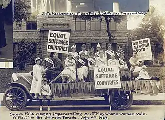 Sioux Falls women's suffrage parade "float" July 4, 1918