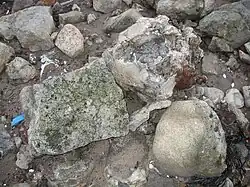 Block of crystallized slag used as fill.