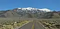Northwest aspect of Rogers Peak centered with Bennett Peak to right, viewed from Mahogany Flat/Wildrose Canyon Road.