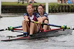 Solveig Imsdahl (stroke) and Elaine Tierney (bow) racing at the Henley Women's Regatta in June 2024.