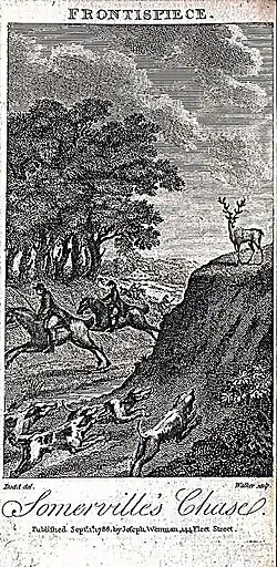 1786 engraved frontispiece after Daniel Dodd for The Chase