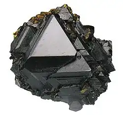 Sharp, tetrahedral sphalerite crystals with minor associated chalcopyrite from the Idarado Mine, Telluride, Ouray District, Colorado, US