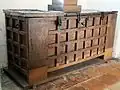 The parish chest in the tower of the Church of St Peter and St Thomas Becket, in Stambourne, Essex, England