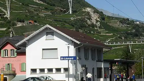 Two-story building with gabled roof