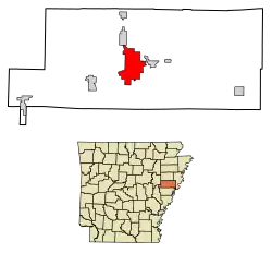 Location of Forrest City in St. Francis County, Arkansas