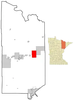 Location of the city of Hoyt Lakes within Saint Louis County, Minnesota