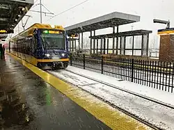 Stadium Village station in the snow.
