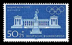Bavaria and the Hall of Fame on a German special issue postage stamp released in anticipation of the 1972 Olympic Games in Munich