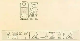 Drawing of the text on the stele of Nerikare discovered in Thebes by Karl Richard Lepsius, now lost.[1]