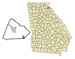 Location in Stephens County and the state of Georgia