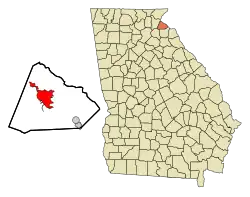 Location in Stephens County and the state of Georgia