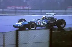 Jackie Stewart at the 1968 German Grand Prix. Note the low wing.