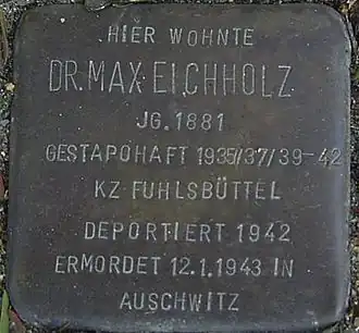 Stolperstein for politician Max Eichholz in Hamburg