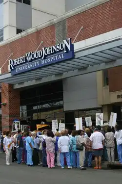 Image 22Registered nurses on strike in 2006 outside Robert Wood Johnson University Hospital.