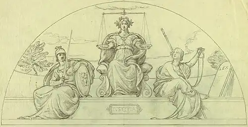 Drawing, Study for lunette, Justice Enthroned Between Law and Order (1st version)