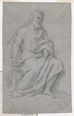 Study for the Figure of Christ, black chalk, highlighted with white chalk, on gray paper, Metropolitan Museum of Art, New York