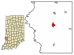 Location of Sullivan in Sullivan County, Indiana.
