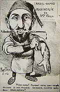 Political cartoon portraying Sultan Hamid as a butcher for his harsh actions against the Ottoman Armenians