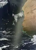 Sunglint off the western coast of Africa, in the Atlantic Ocean.