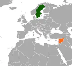 Map indicating locations of Sweden and Syria